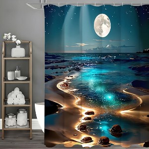 Paaaawaters 1pcs Moon Aurora Beach Printed Shower Curtain Set with Waterproof and Non-Slip Design -Polyester Hook Included - 1 of 4
