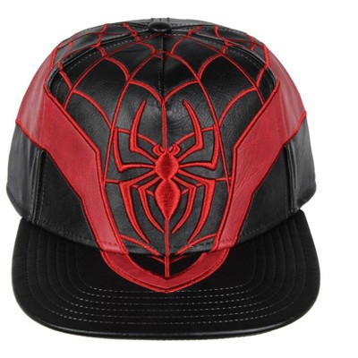 Marvel Comics Spider-Man Miles Morales Suit Embroidered Faux Leather Snapback Hat Black