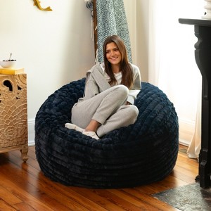 Jaxx Saxx 4ft - Large Round Bean Bag for Adults - Made in the USA - Luxuriously Soft Plush Faux Fur, Midnight Blue - 1 of 4