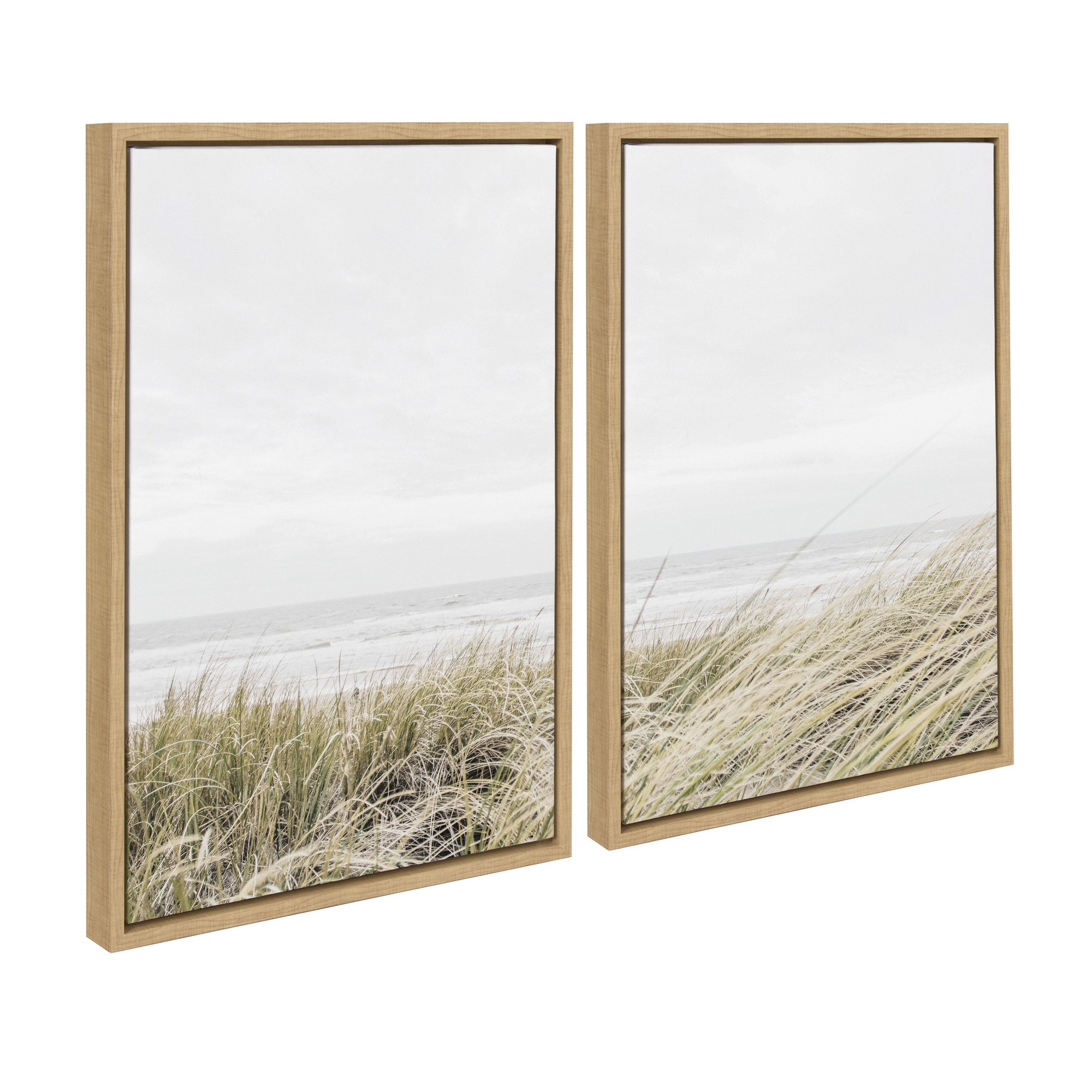Kate and Laurel Sylvie East Beach Left and Right Framed Canvas by Amy Peterson Art Studio, 2 Piece 18x24, Natural