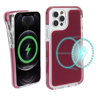 iHome Magnetic Silicone Velo Case, Slim & Shock Absorbent, MagSafe Compatible, iPhone 12 Pro Max, Burgundy