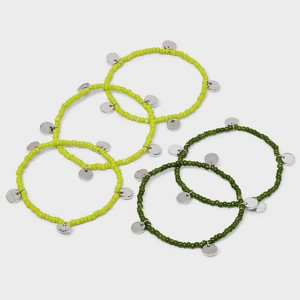 Hammered Discs Beaded Stretch Bracelet Set 5pc - A New Day™ Green/Silver - 1 of 4