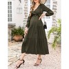 Maternity Dress Women's V-Neck Puff Sleeve Pleated Maternity Maxi Dress for Baby Shower or Casual Wear  lightgreenflower XL - 4 of 4