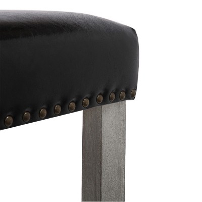 Modern 24" Black Leather Saddle-Style Wood Counter Stool