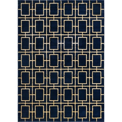 Navy Blue & Gold 8' x 10' Geometric Synthetic Area Rug