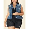 Agnes Orinda Women's Plus Size Buttons with Two Chest Flap Pockets Denim Vests - 2 of 4