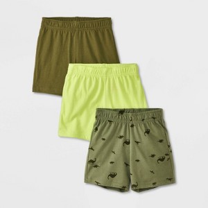 Toddler Boys' 3pk Dino Printed Pull-On Shorts - Cat & Jack™ Dark Olive Green - 1 of 3