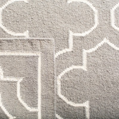 Modern Handwoven Geometric Wool Rug in Grey/Ivory, 6' x 9'