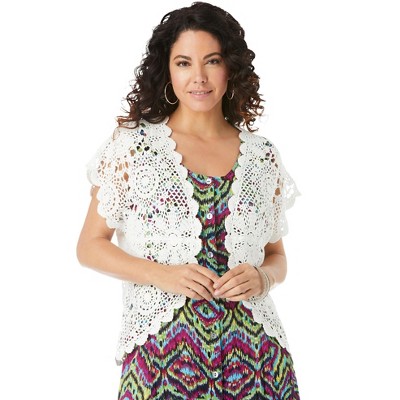 Roaman's Women's Plus Size Crochet Cardigan Sweater