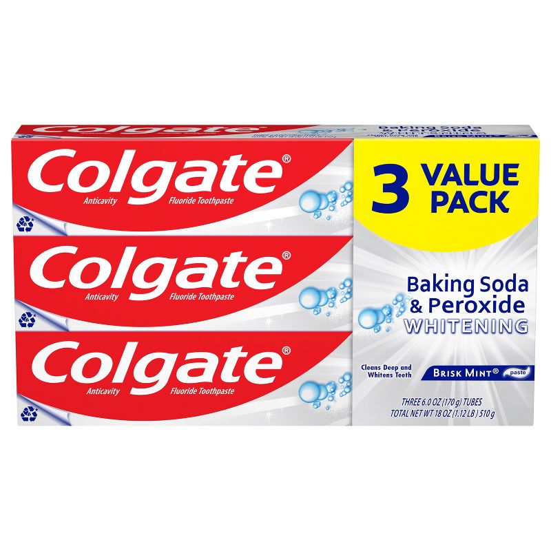 Colgate Baking Soda and Peroxide Whitening Toothpaste Brisk Mint - 6oz/3pk, 1 of 7