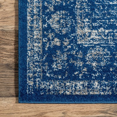 Dark Blue Medallion Synthetic Square Area Rug 8' x 8'