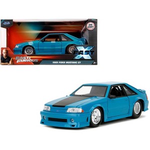 1989 Ford Mustang GT Blue with Black Hood Stripes "Fast & Furious" Series 1/24 Diecast Model Car by Jada - 1 of 4