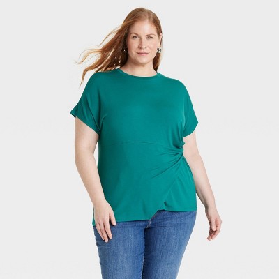 Women's Short Sleeve Asymmetrical T-Shirt - Ava & Viv™ Stealth Teal 2X