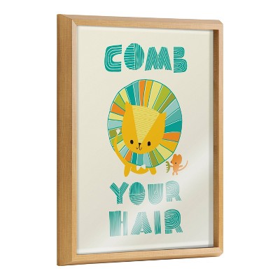 16" x 20" Blake Splish Splash Zoo Lion by Heather Rosas Framed Printed Glass Natural - Kate & Laurel All Things Decor