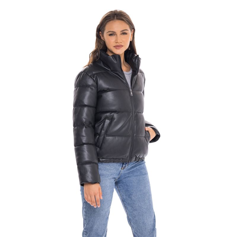 Women's Faux Leather Puffer Jacket, Puffy Coat - S.E.B. By SEBBY, 2 of 6