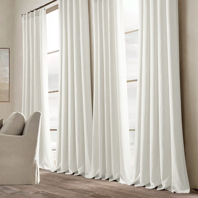 Home Boutique Belgian Flax Prewashed Linen Rich Cotton Blend Window Curtain Panel Single White 50x96, 1 of 2