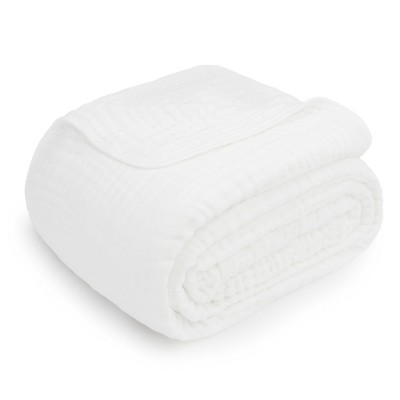 Cottony Bliss Twin-Sized White Muslin Throw - Reversible and Washable