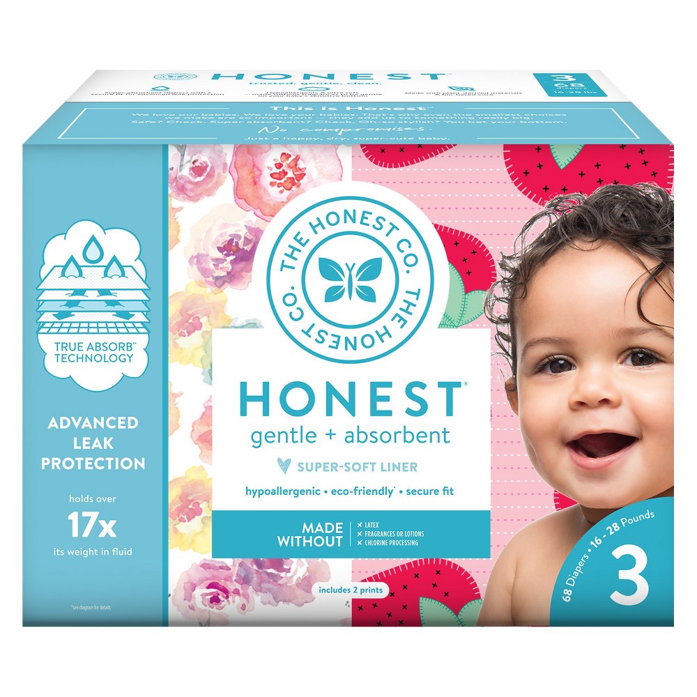 Honest Company Rose Blossom/Strawberries Club Pack 68ct Disposable Diapers Size 3