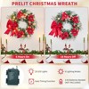 24'' Pre-Lit Christmas Wreath for Front Door, Lighted Christmas Door Wreath with Red Bow, Winter Decorative Wreath for Fireplace Window Holiday - 3 of 4