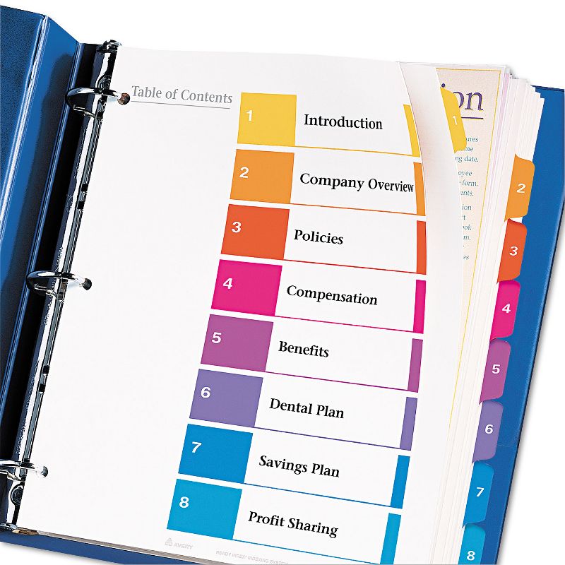 Avery Ready Index Customizable Table of Contents Asst Dividers 8-Tab 11 x 9 1/2 11163, 3 of 8