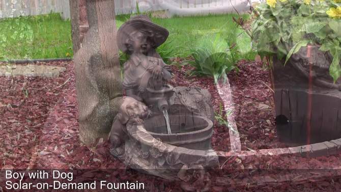 Sunnydaze Outdoor Polyresin Boy with Dog Solar Powered Water Fountain Feature with LED Light - 15" - Light Brown, 2 of 12, play video