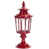 HomeRoots Set of Two Red Distressed Ornate Glass And Metal Tabletop Lantern Candle Holders - 4 of 4
