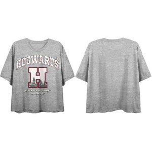 Harry Potter Hogwarts School of Witchcraft and Wizardry Women's Heather Gray Crop Tee - 1 of 2