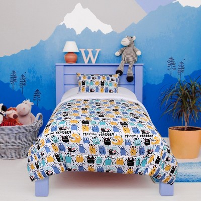 4 Pcs Twin Microfiber All-season for Kids Dinosaur Monster Pattern Comforter Bedding Sets Colorful - PiccoCasa