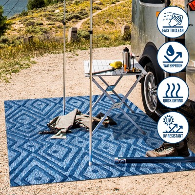 Navy Diamond Flat Woven Indoor/Outdoor Area Rug