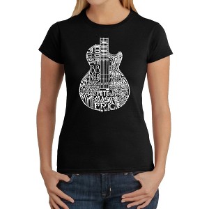 LA Pop Art Women's Word Art T-Shirt - Rock Guitar Head - 1 of 4
