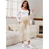 INSPIRE CHIC Women's Cotton Maternity Pants Pleated Over Belly Straight Elastic Waist with Pocket Slack Pregnancy Lounge - 3 of 4