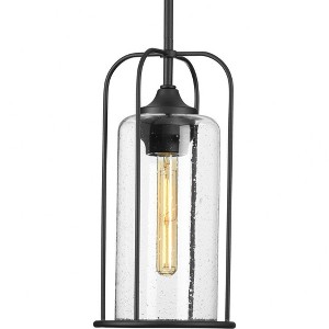 Progress Lighting, Watch Hill Collection, 1-Light, Hanging Pendant Lantern, Textured Black, Clear Seeded Glass Shade - 1 of 2