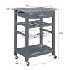 Wooakway 33.5"H Indoor Kitchen Island Trolley Serving Cart with Stainless Steel Marble Top Underneath Drawer Basket Wine Rack Lockable Casters - 4 of 4