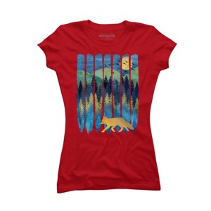 Junior's Design By Humans Fox Forest Night By Maryedenoa T-Shirt - 1 of 3