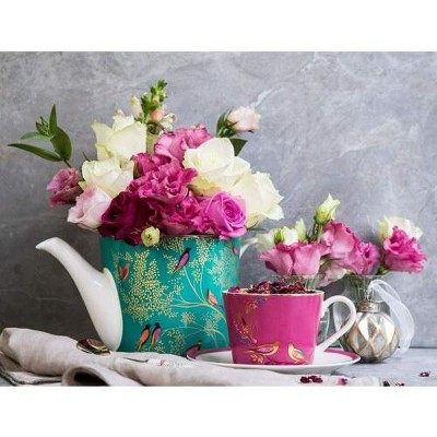 Pink Ceramic Teacup and Saucer with 22K Gold Detailing