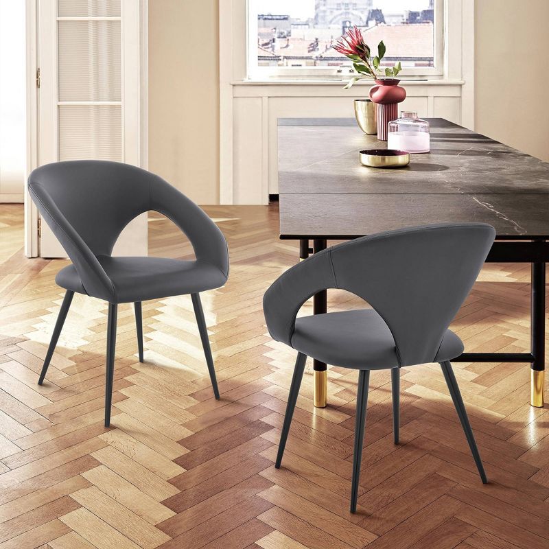 Set of 2 Elin Faux Leather and Black Metal Dining Chairs Gray - Armen Living, 3 of 9