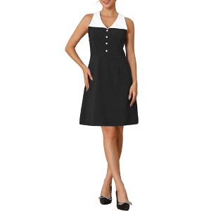 INSPIRE CHIC Women's Vintage Sleeveless Button Decor Collared A-Line Mini Dresses - 1 of 4