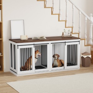COZONY Large Dog Crate Furniture, Heavy-Duty Kennel with Divider, All-Steel Frame, Farmhouse End Table for Large Breeds - 1 of 4