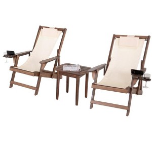 Jiallo Romantic Collection Canvas Sling Chairs with Cup and Wine Holder and end table - 1 of 4