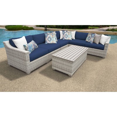 Fairmont 7pc Patio Sectional Seating Set with Cushions - Navy - TK Classics