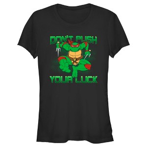 Juniors Womens Teenage Mutant Ninja Turtles St. Patrick's Day Raphael Don't Push Your Luck T-Shirt - 1 of 4
