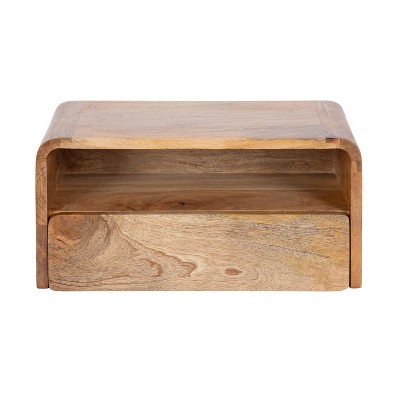 Natural Mango Wood Floating Side Table with Drawer