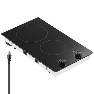 VEVOR Electric Cooktop, 12 inch 2 Burners Built-in Electric Stove Top, 1800W Ceramic Top Radiant Cooktop, with Glass Panel, Knob Control,Black - 1 of 4