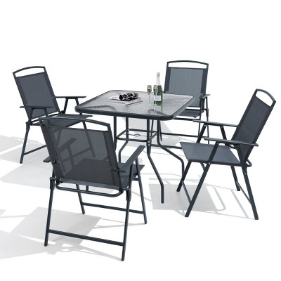 Crestlive Products 5 Piece Patio Dining Set with 4 Folding Chairs and Table Outdoor Dining Furniture with Square Glass Tabletop