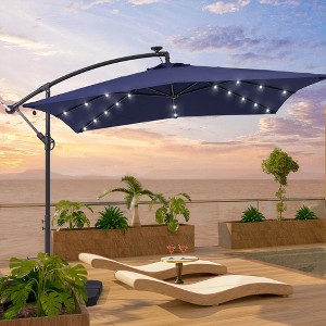 8.2x8.2 FT LED Solar Lighted Patio Offset Umbrella with Fade-resistant - 1 of 4