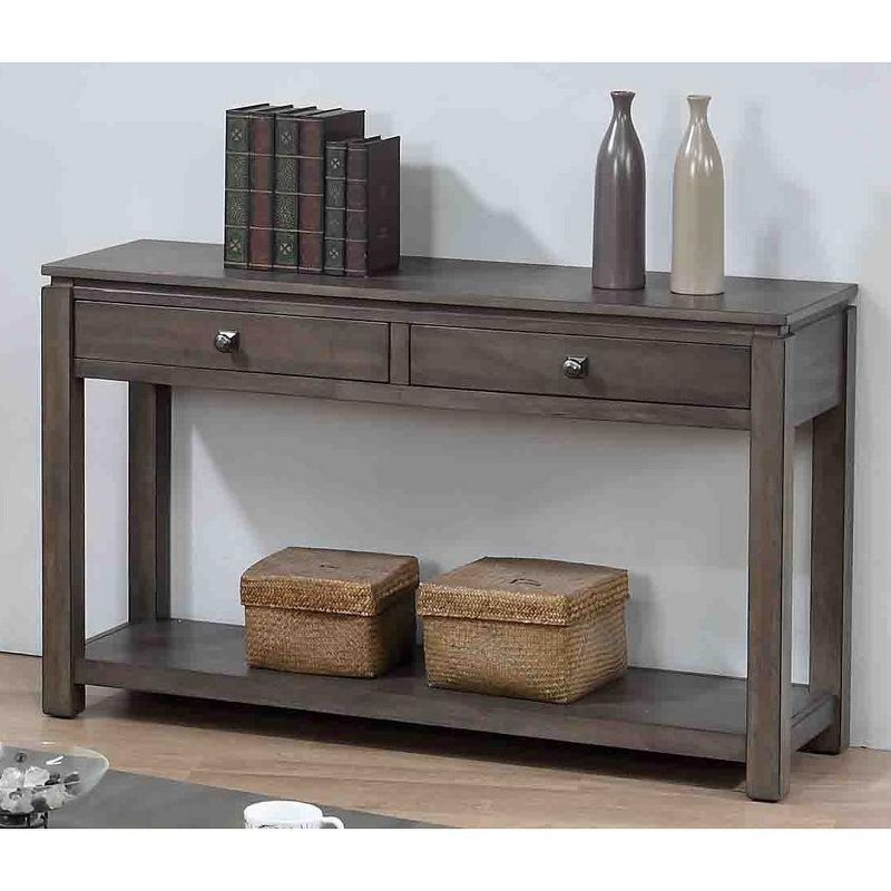 Besthom Shades of Gray 53 in. Weathered Grey Rectangle Solid Wood Console Table with 2 Drawers, 4 of 6