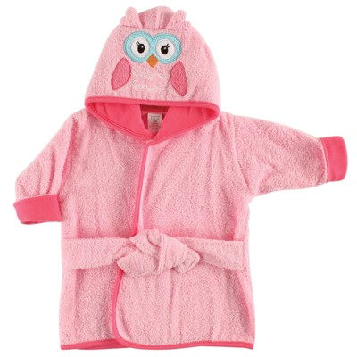 Luvable Friends Baby Girl Cotton Animal Face Bathrobe, Owl, One Size