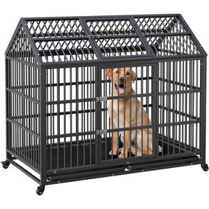 COZONY Heavy Duty Dog Crate 52", Large Metal Kennel with Roof Top, 2-Door Pet Cage with Removable Tray and Wheels for Large Breeds - 1 of 4