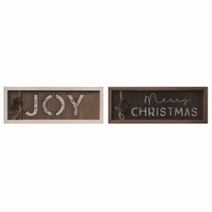 Transpac Wood Greenery Christmas Sign Set of 2 Freestanding Tabletop Signs Multicolored Wooden Holiday Decor - 1 of 1