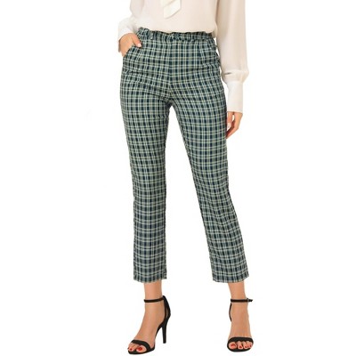 Allegra K Women's Plaid Tartan High Waisted Button Casual Pants